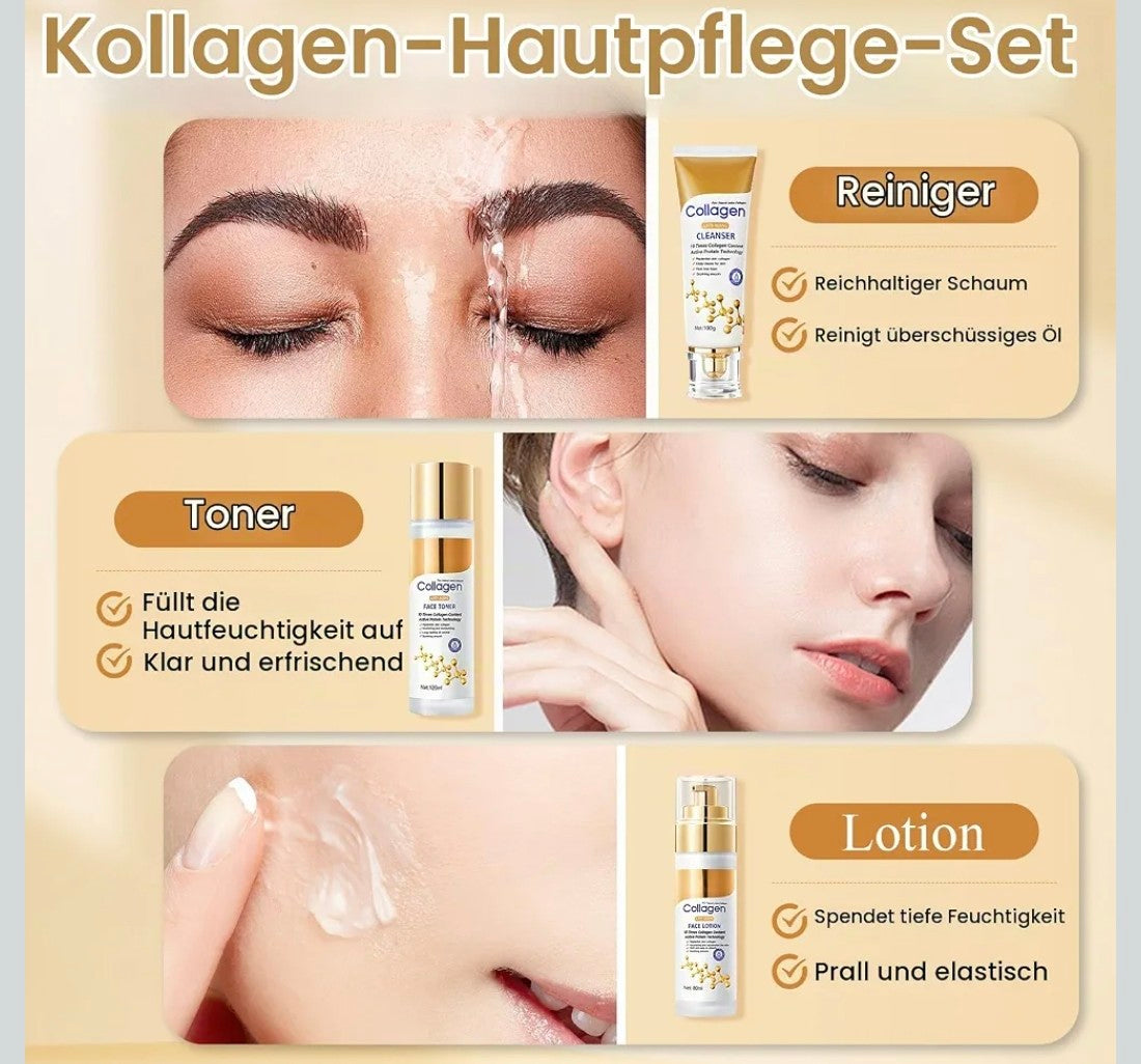 Gesichtspflege Set Damen, 11 Stück Skin Care Set mit Collagen